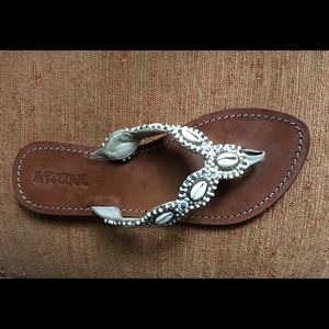 Mystique leather and shell sandals